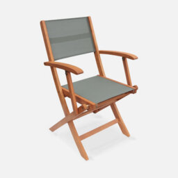 Sweeek - Pair Of Foldable Wooden Garden Chairs Almeria Khaki Green 54X58.7X89 Cm - thumbnail 2