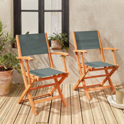 Sweeek - Pair Of Foldable Wooden Garden Chairs Almeria Khaki Green 54X58.7X89 Cm - thumbnail 4