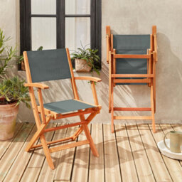 Sweeek - Pair Of Foldable Wooden Garden Chairs Almeria Khaki Green 54X58.7X89 Cm - thumbnail 5