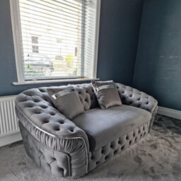 Stratus Interiors Ambassador Sofa Chesterfield Toronto Gold Trim Plush Velvet - Frill Design - 2 Seater Sofa For Living Room - Steel