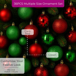 Neo Green 36Pcs Christmas Tree Ornaments Set Baubles Glitter Balls Holiday Festive Decorations - thumbnail 4