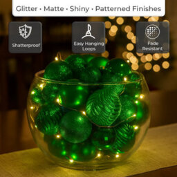 Neo Green 36Pcs Christmas Tree Ornaments Set Baubles Glitter Balls Holiday Festive Decorations - thumbnail 5