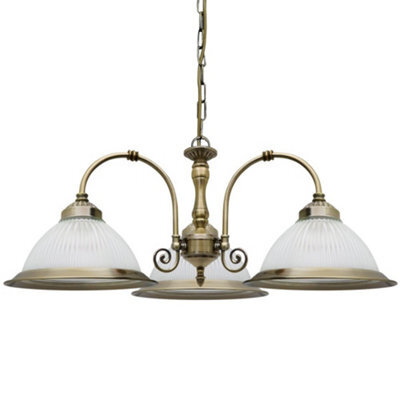 Long Life Lamps Company Vintage Ceiling 3 Light Antique Brass Pendant Light Ribbed Glass Lamp Shade K431 - image 1