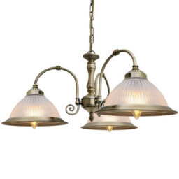Long Life Lamps Company Vintage Ceiling 3 Light Antique Brass Pendant Light Ribbed Glass Lamp Shade K431 - thumbnail 3