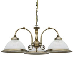 Long Life Lamps Company Vintage Ceiling 3 Light Antique Brass Pendant Light Ribbed Glass Lamp Shade K431