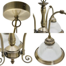 Long Life Lamps Company Vintage Ceiling 3 Light Antique Brass Pendant Light Ribbed Glass Lamp Shade K431 - thumbnail 7
