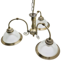 Long Life Lamps Company Vintage Ceiling 3 Light Antique Brass Pendant Light Ribbed Glass Lamp Shade K431 - thumbnail 6