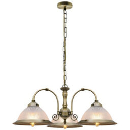 Long Life Lamps Company Vintage Ceiling 3 Light Antique Brass Pendant Light Ribbed Glass Lamp Shade K431 - thumbnail 5