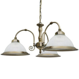 Long Life Lamps Company Vintage Ceiling 3 Light Antique Brass Pendant Light Ribbed Glass Lamp Shade K431 - thumbnail 4