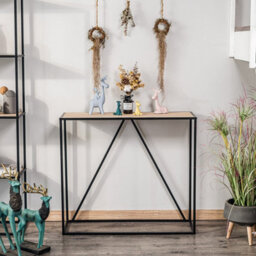 Nordlys Industrial Console Table With Wood Top Industrial Style Living Room - thumbnail 4
