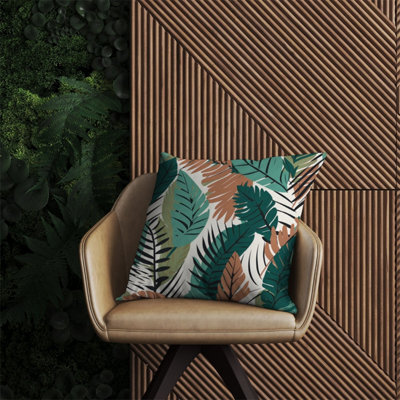 Warren Reed Designer Tropical Floral Leaves Green Brown Outdoor Cushion 60Cm X 60Cm