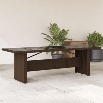 Walplus Garden Table With Glass Top Brown 240X90X75 Cm Poly Rattan - image 1
