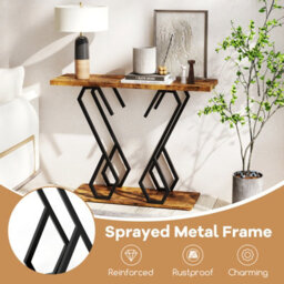 Costway Faux Marble Console Table Foyer Table With Adjustable Foot Pads-Coffee - thumbnail 8