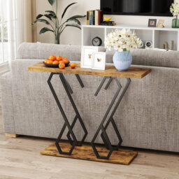 Costway Faux Marble Console Table Foyer Table With Adjustable Foot Pads-Coffee