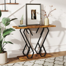 Costway Faux Marble Console Table Foyer Table With Adjustable Foot Pads-Coffee - thumbnail 5