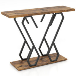 Costway Faux Marble Console Table Foyer Table With Adjustable Foot Pads-Coffee - thumbnail 2