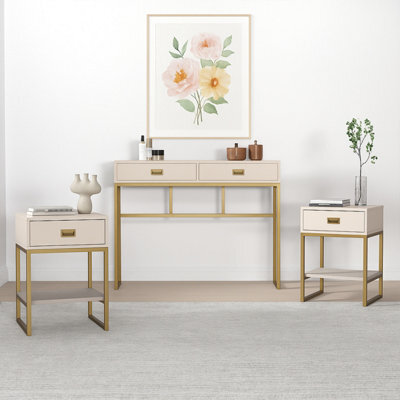 Melody Maison Large 2 Drawer Dressing Table And Pair Of Bedside Tables - Elle Stone Range - image 1