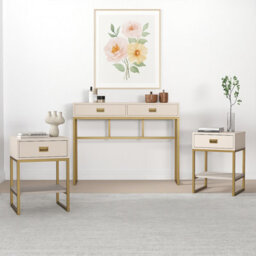 Melody Maison Large 2 Drawer Dressing Table And Pair Of Bedside Tables - Elle Stone Range - thumbnail 1