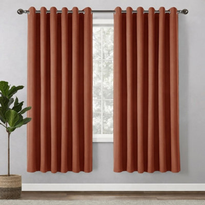 Bedlooms Rust Linen Curtain 100% Blackout Thermal Insulated Eyelet Curtain (Pair) 66 X 54 Inches With Tie Back Two - image 1