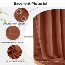 Bedlooms Rust Linen Curtain 100% Blackout Thermal Insulated Eyelet Curtain (Pair) 66 X 54 Inches With Tie Back Two - thumbnail 4
