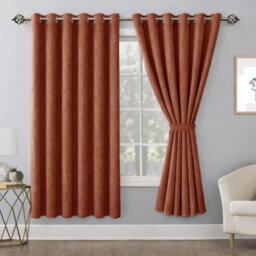 Bedlooms Rust Linen Curtain 100% Blackout Thermal Insulated Eyelet Curtain (Pair) 66 X 54 Inches With Tie Back Two - thumbnail 9