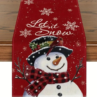 CLEFFNS Snowman Winter Table Runner Home Party Decor 13X72 Inch Red Let It Snow Birds, Holiday Christmas Seasonal Kitchen Table Decoration - image 1