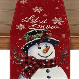 CLEFFNS Snowman Winter Table Runner Home Party Decor 13X72 Inch Red Let It Snow Birds, Holiday Christmas Seasonal Kitchen Table Decoration