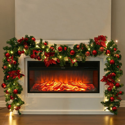 Living And Home 2.7M Artificial Red Ball Flower Christmas Garland Home Xmas Decor With Led Light String - image 1