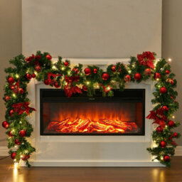 Living And Home 2.7M Artificial Red Ball Flower Christmas Garland Home Xmas Decor With Led Light String - thumbnail 1