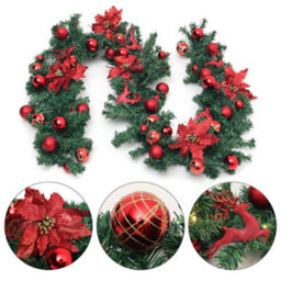Living And Home 2.7M Artificial Red Ball Flower Christmas Garland Home Xmas Decor With Led Light String - thumbnail 6