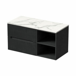 Aveli 1000mm Bathroom Vanity Unit White Marble Countertop Wall Hung Fluted Black Unit - thumbnail 4
