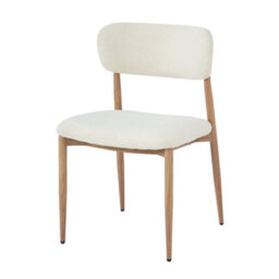 Btm Set Of 2 Metal Dining Chairs, Boucle Upholstery, Natural Wood Finish, For Home And Café - thumbnail 5