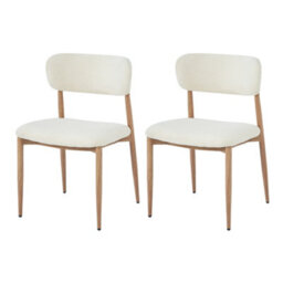 Btm Set Of 2 Metal Dining Chairs, Boucle Upholstery, Natural Wood Finish, For Home And Café - thumbnail 4