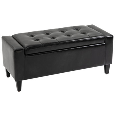 Homcom 40X90Cm Pu Leather Storage Ottoman Bench Wood Frame W/ Tufting Feet Black - image 1