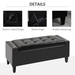 Homcom 40X90Cm Pu Leather Storage Ottoman Bench Wood Frame W/ Tufting Feet Black - thumbnail 5
