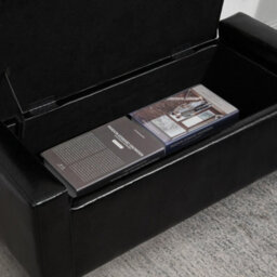 Homcom 40X90Cm Pu Leather Storage Ottoman Bench Wood Frame W/ Tufting Feet Black - thumbnail 7