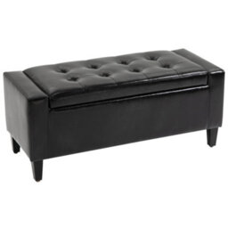 Homcom 40X90Cm Pu Leather Storage Ottoman Bench Wood Frame W/ Tufting Feet Black