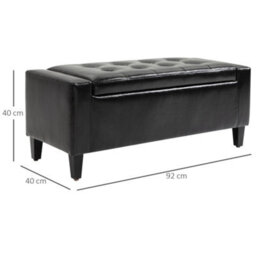 Homcom 40X90Cm Pu Leather Storage Ottoman Bench Wood Frame W/ Tufting Feet Black - thumbnail 3