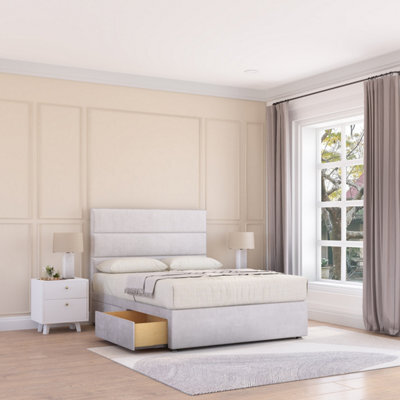 "Sloomy 4Ft Texas Divan Bed Base Silver Plush ,no Drawers & 26"" Struts Headboard - Small Double" - image 1