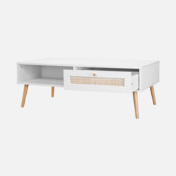 Sweeek - Coffee Table With Wood And Cane Effect Boheme Blanc Cassé 110X59X39 Cm - thumbnail 3
