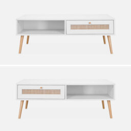 Sweeek - Coffee Table With Wood And Cane Effect Boheme Blanc Cassé 110X59X39 Cm - thumbnail 2