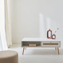 Sweeek - Coffee Table With Wood And Cane Effect Boheme Blanc Cassé 110X59X39 Cm - thumbnail 7