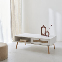 Sweeek - Coffee Table With Wood And Cane Effect Boheme Blanc Cassé 110X59X39 Cm - thumbnail 6