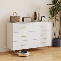 Gainoom 6 Drawer Dresser White Wooden Wide Chest Of Drawers W/ Anti-Toppling Device - thumbnail 3