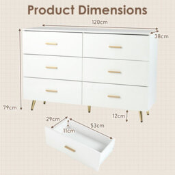 Gainoom 6 Drawer Dresser White Wooden Wide Chest Of Drawers W/ Anti-Toppling Device - thumbnail 2