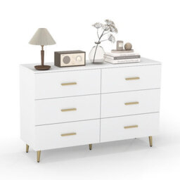 Gainoom 6 Drawer Dresser White Wooden Wide Chest Of Drawers W/ Anti-Toppling Device - thumbnail 1