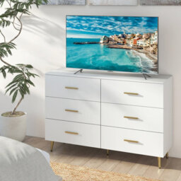 Gainoom 6 Drawer Dresser White Wooden Wide Chest Of Drawers W/ Anti-Toppling Device - thumbnail 4