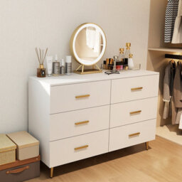 Gainoom 6 Drawer Dresser White Wooden Wide Chest Of Drawers W/ Anti-Toppling Device - thumbnail 5