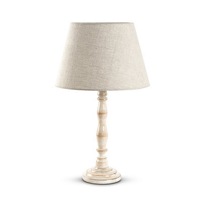 Cream White Wooden Bedside Table Lamp With Fabric Shade - 55Cm High, Living Room, Bedroom, Office Lighting Decor - image 1