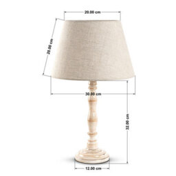 Cream White Wooden Bedside Table Lamp With Fabric Shade - 55Cm High, Living Room, Bedroom, Office Lighting Decor - thumbnail 5